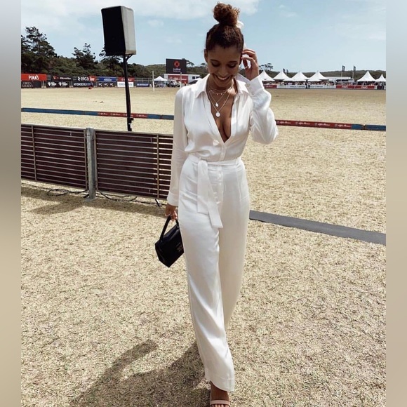 KOOKAI Lustre Satin Collared Long Sleeve Wide Leg Pantsuit Jumpsuit NWT RRP$220 - Picture 8 of 16